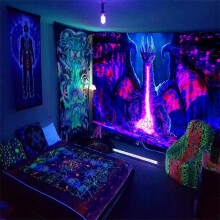 Glow-in-the-Dark Blacklight Dragon Tapestry, UV Reactive Wall Hanging for Bedroom, Dorm & Living Room – Compatible with Black Light