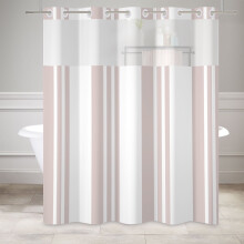 Rideau de douche Mizhona Ă rayures roses et blanches, sans crochets, avec doublure Ă pression, 180 x 188 cm (71 x 74 pouces).