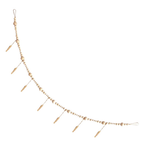 Wooden Photo Clips String with Beads Beige