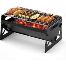 Folding Portable Charcoal Grill with Carry Bag – Camping Firepit for Outdoor Cooking, Patio, Backyard, Backpacking – 15.35"x12.99"x5.51"