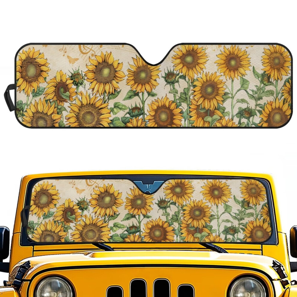 Sunflower Print Car Sun Shade Compatible With 2007Â2023 Jeep Wrangler (Tj/Jk/Jku) 2 & 4 Door 9426043666781