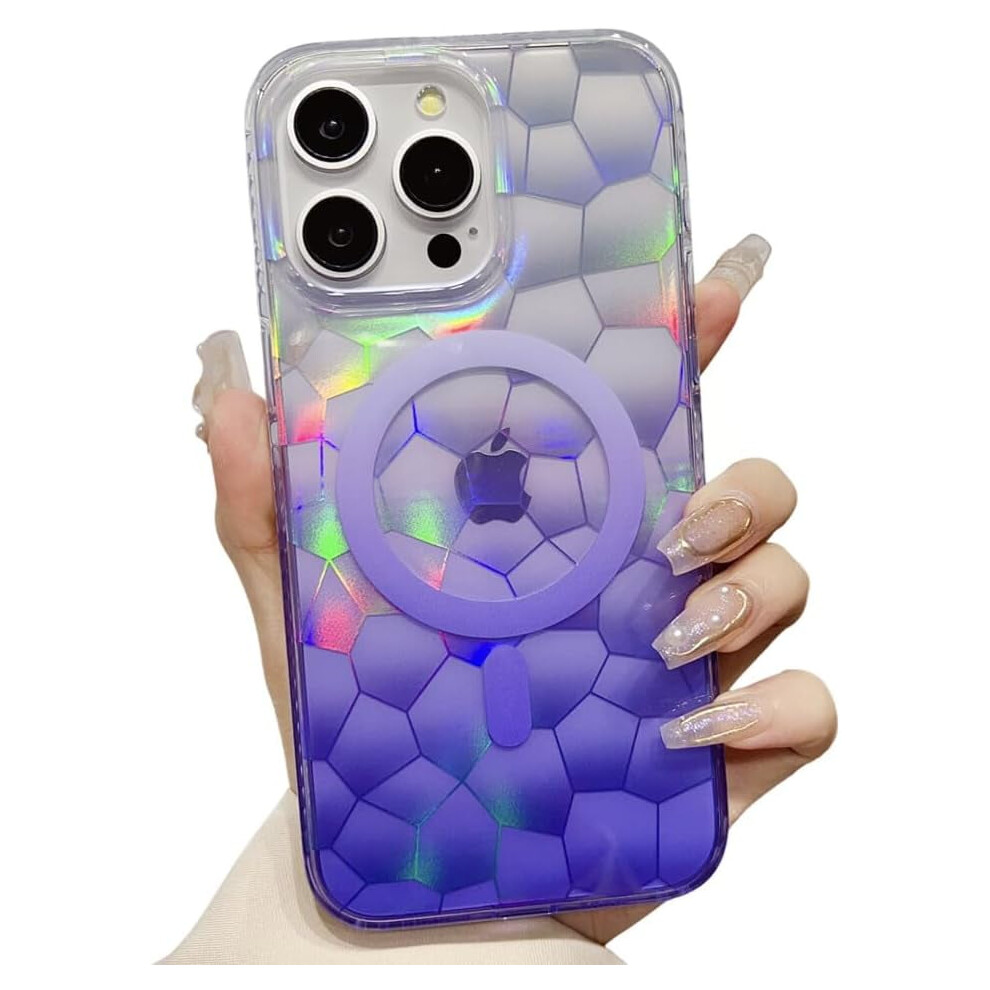 [Compatible With Magsafe] Clear Blu-Ray Gradient Rhombus Bumper Case With Lens Protection For Iphone 13 Pro Max 9180333272679