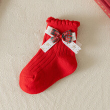SYMOID Women's 100% Cotton Red Christmas Ankle Socks, Ruffled Cuff & Snowflake Bow – Soft Festive Socks for Daily Wear & Gifting, Size 9 T, S-XL