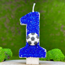 Soccer Birthday Candle – Blue Glitter Number 9 Cake Topper, Compatible with Soccer-Themed Parties, All Ages