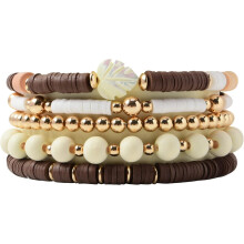 Surfer Heishi Clay Bead Bracelets for Women Bohemian Stackable Gold Beaded Stretch Bracelets Elastic Layering Friendship Bracelets Set Boho Jewelry