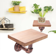 Industrial Wall Shelves Wood Iron Carbon 1Set 7.9X5.9X0.8In