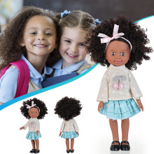 Black 10" Baby Doll with Curly Hair, 8" Realistic Vinyl, Flexible Joints, Washable Hair – Role Play Toy for Girls 3+