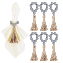 6 Pieces Wooden Bead Napkin Rings, Farmhouse Stretchable Napkin Rings for Dining Table