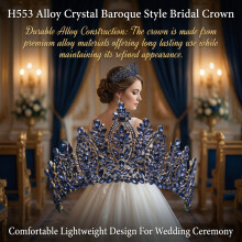 (Navy Blue) Lightweight Baroque Bridal Crown - Alloy Crystal