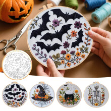 Halloween Embroidery Kit – Stamped Cross Stitch & Needlepoint Kit for Beginners, Includes Needles & Thread, Compatible with All