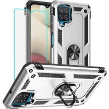 Galaxy A12 Phone Case with HD Screen Protector & Ring – Military Grade, Compatible with Samsung Galaxy A12 (Silvery)