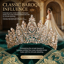 (Champagne) Alloy Crystal Baroque Style Bridal Crown With Comfortable Lightweight Design For Wedding Ceremony