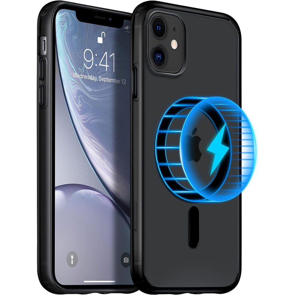 Iphone 11 Magnetic Case, Magsafe Compatible, Translucent Matte Pc + Soft Tpu Slim Bumper, (6.1") Black 9043876432668