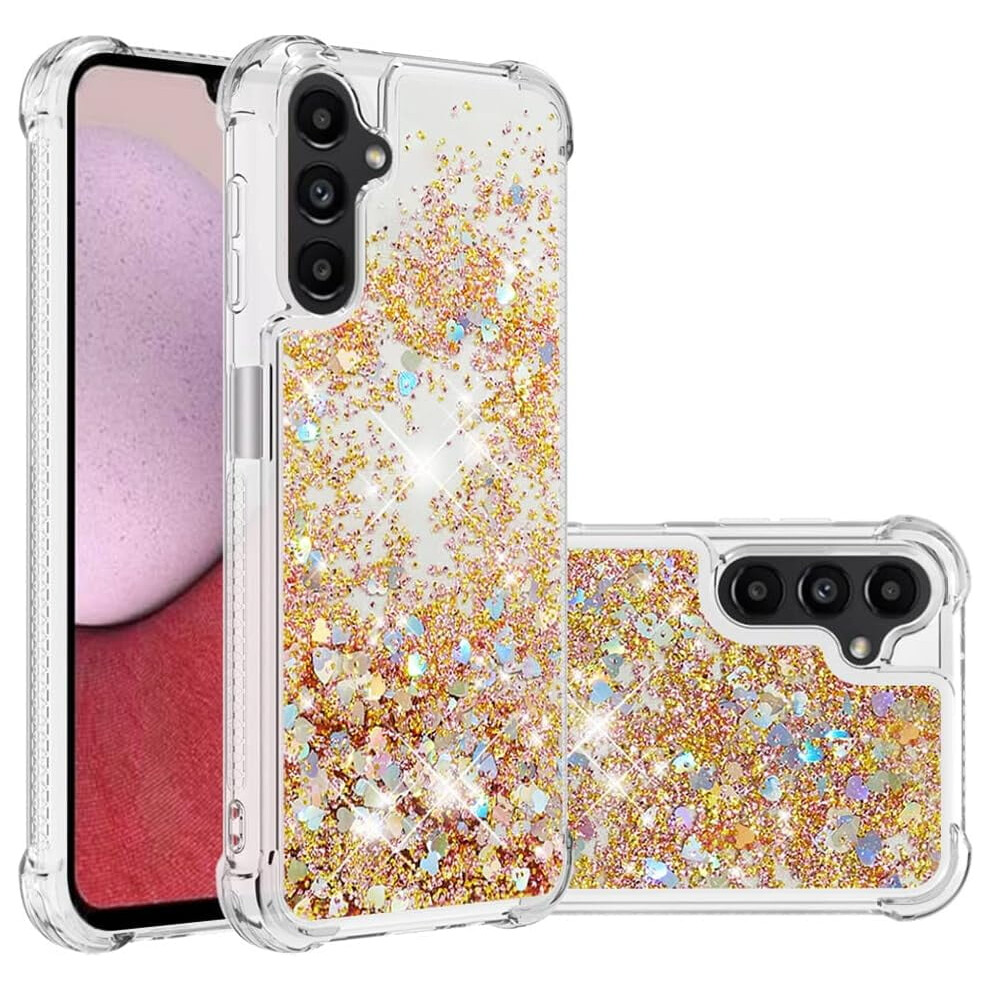 Glitter Liquid Quicksand Clear Tpu Case For Samsung Galaxy A14 5G Â Shockproof, Stylish, Golden 9180333273867