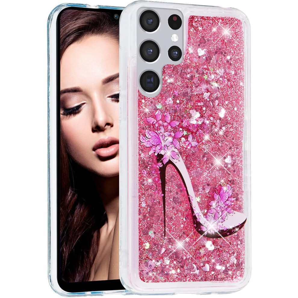 Cute Glitter Quicksand Tpu Case For Samsung Galaxy S23 Ultra – Luxury Sparkle, High Heel Design, Compatible With S23 Ultra Pink 9043876432675