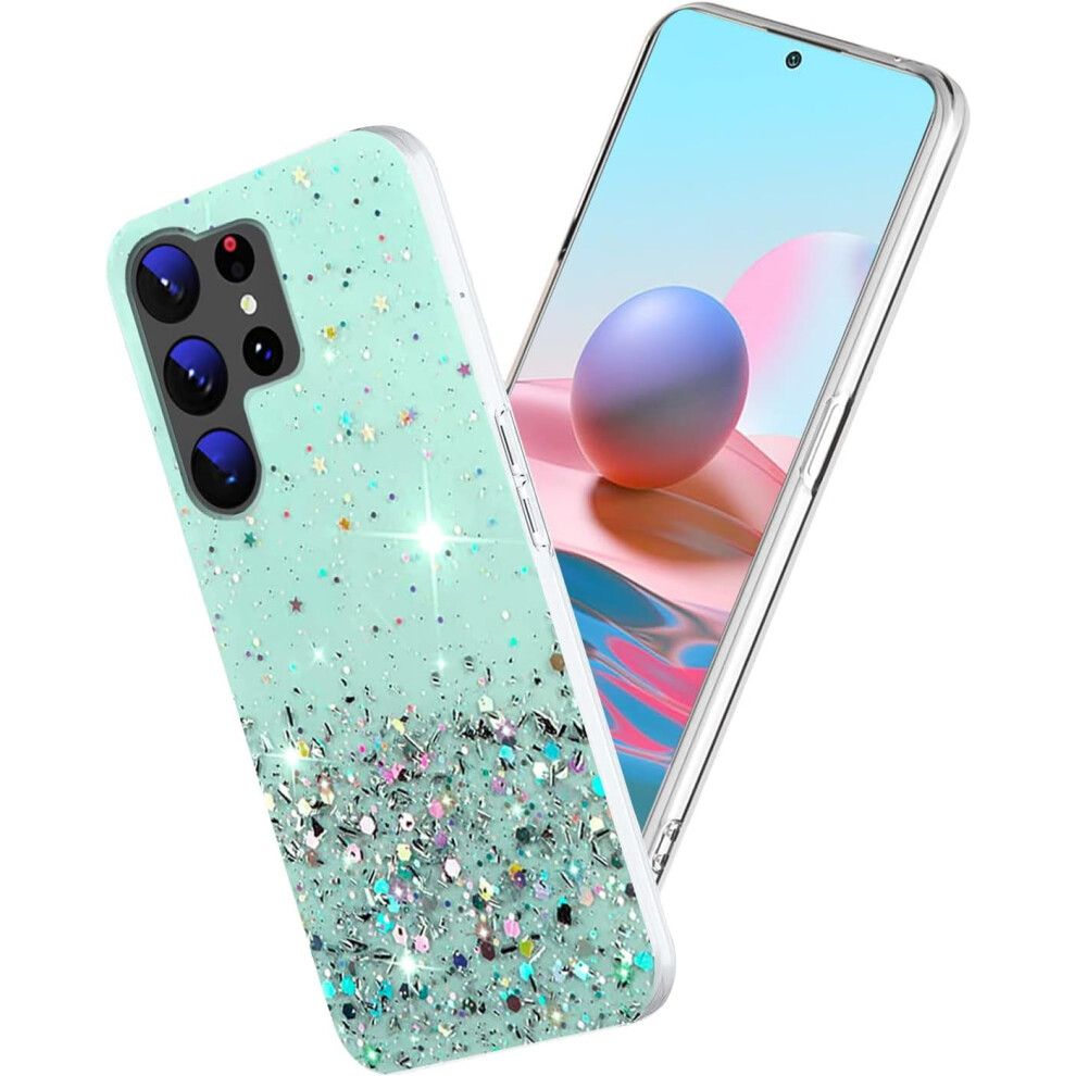 Clear Glitter Silicone Case Compatible With Samsung S23 Ultra – Sparkle Pink, Shockproof, Thin Cover (Green) Pink,Green 9043876433672