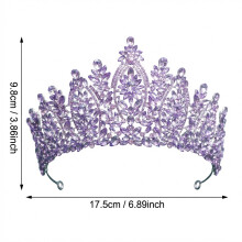(Purple) Lightweight Baroque Bridal Crown - Alloy Crystal