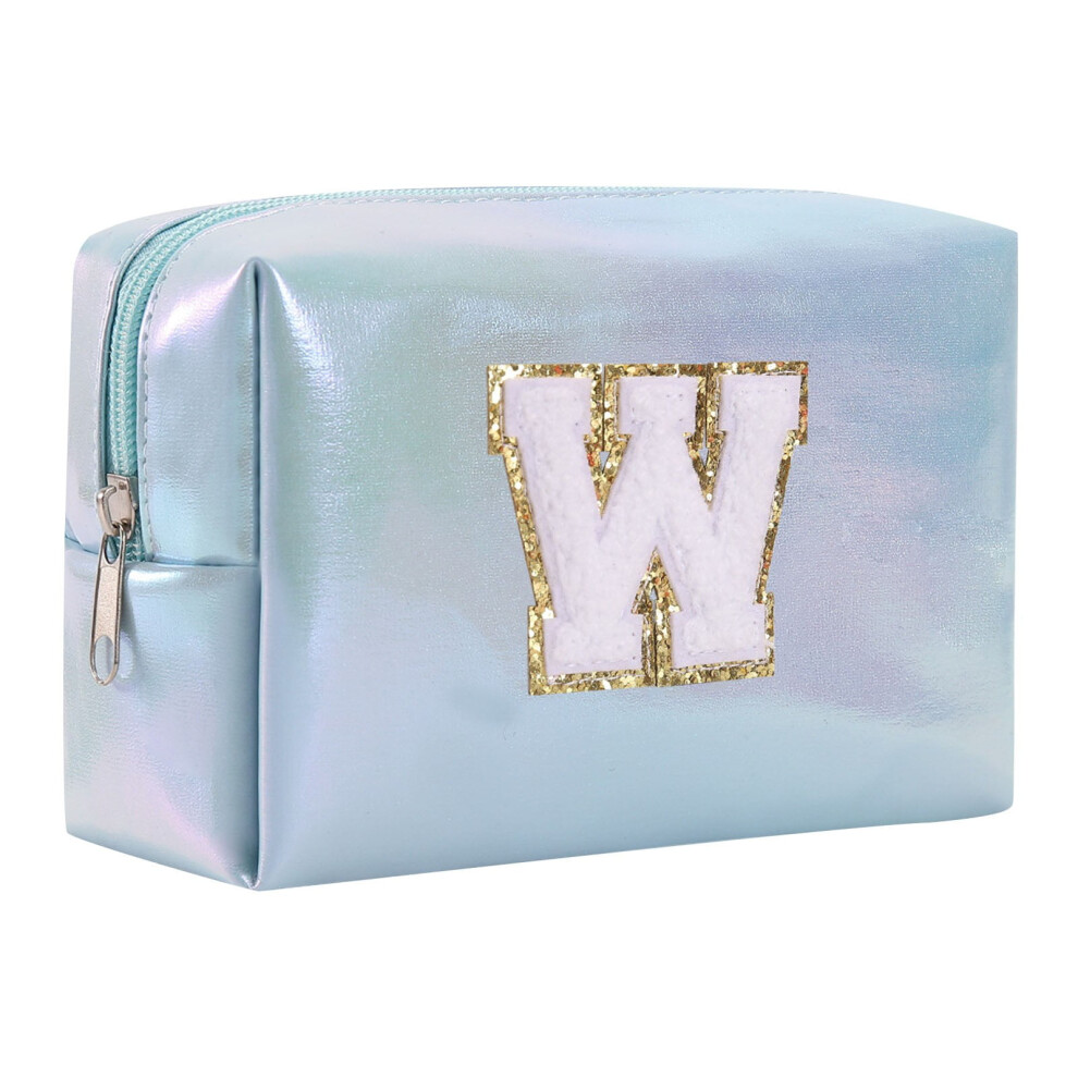Blue Embroidered Alphabet Makeup Rolling Case â Large Capacity Travel Toiletry & Cosmetic Bag, Compatible with All Beauty Tools