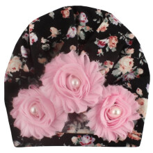 Zacht en schattig herfstmutsje voor pasgeboren baby's, ziekenhuismutsje met bloemen- en pareldesign, meisjesmutsje, babymutsje, tulbandmutsje.