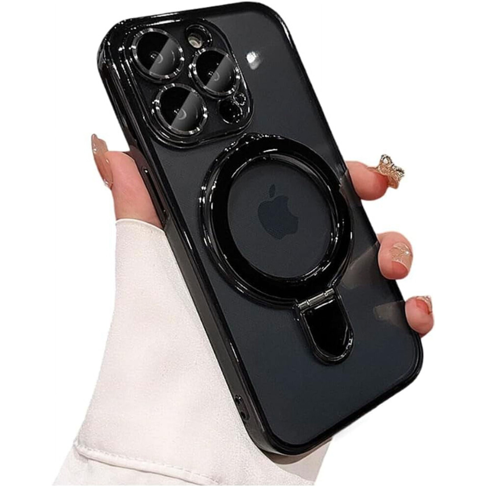 [Compatible With Magsafe] Ring Stand Kickstand Case For Iphone 12 Pro Max Â Electroplated Bumper, Lens Protection, Shockproof Clear Cover (Black) Black 9426043668952