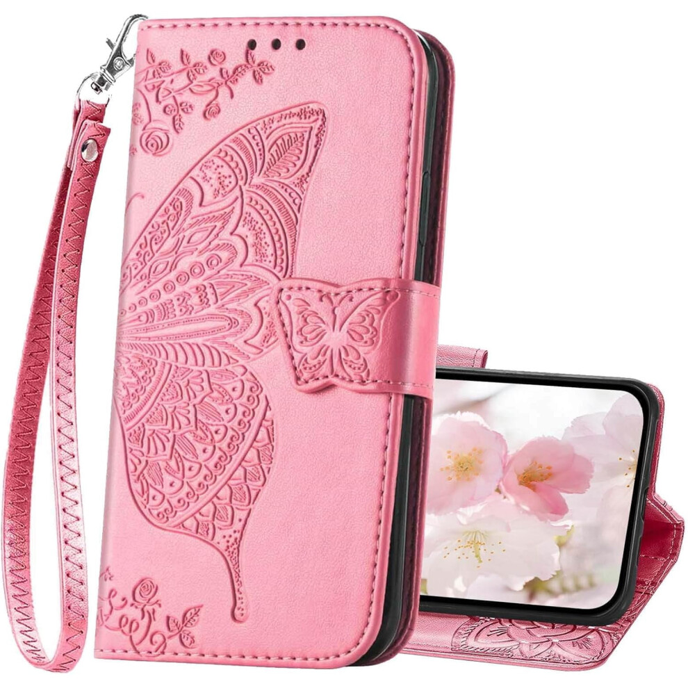 Iphone 16 Wallet Case For Women Â Butterfly-Embossed Pu Leather Flip Folio With Stand, Card Slots, Compatible With Iphone 16 6.1" (Pink) Pink 9405492452565