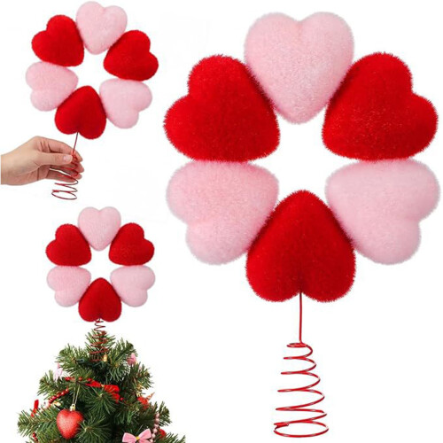 Heart Tree Topper Red Pink Plush Ornament 1 Pack