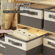Quilt Organizer & Clothing Storage Box with Compartments, Multi-Layer Foldable Fabric Basket for Closet/Wardrobe/Shelf | Compatible with Heavy Duty