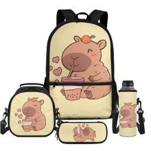 Kawaii Capybara Backpack 4-in-1 Set for Girls & Kids – Includes Lunch Bag, Pencil Case, Water Bottle Sleeve, 17" School Bag – Compatible with