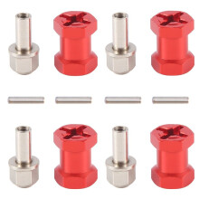 4pcs 12mm Hex Wheel Hub Drive Adaptor 17mm Extension Combiner Coupler for 1/10 RC Car Crawler SCX10 D90,Red