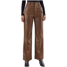 Damen-Cargohose aus Kunstleder, hoher Bund, weites Bein, Vintage-Stil, Braun, Größe S