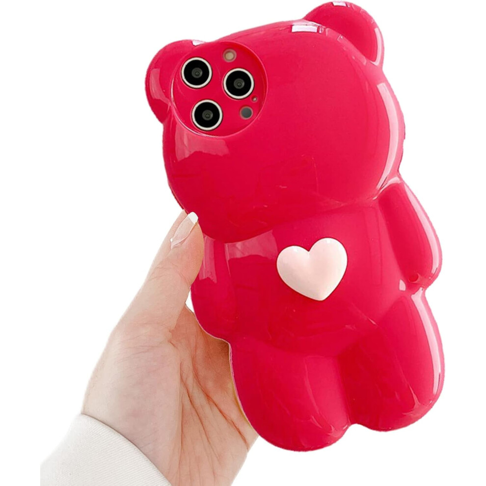 Cute Cartoon Bear Case For Iphone 14 Pro Max Â Kawaii 3D Heart Design, Soft Tpu Shockproof Cover 9405492452688