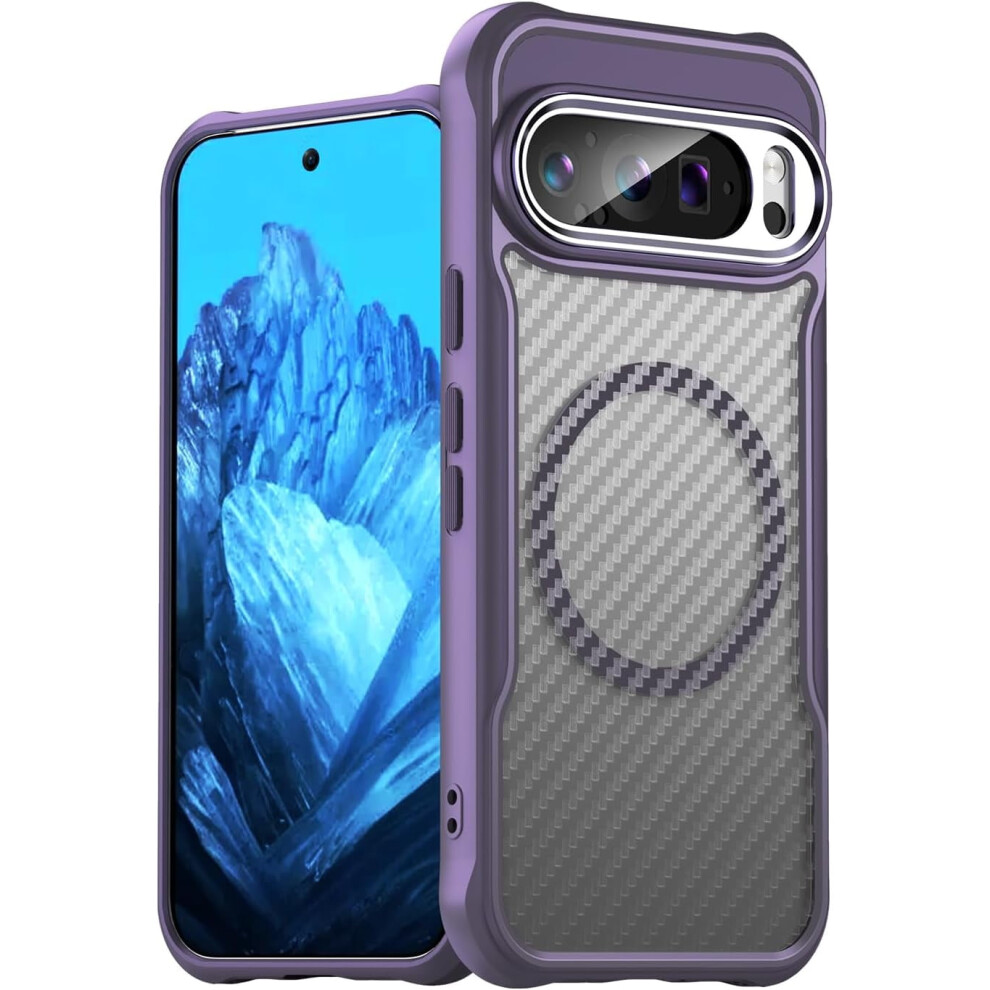 Magnetic Case For Google Pixel 8 Pro, Compatible With Magsafe, Carbon Fiber Matte Soft Silicone Semi-Translucent Airbag Shock Case With Lens 9180333272075