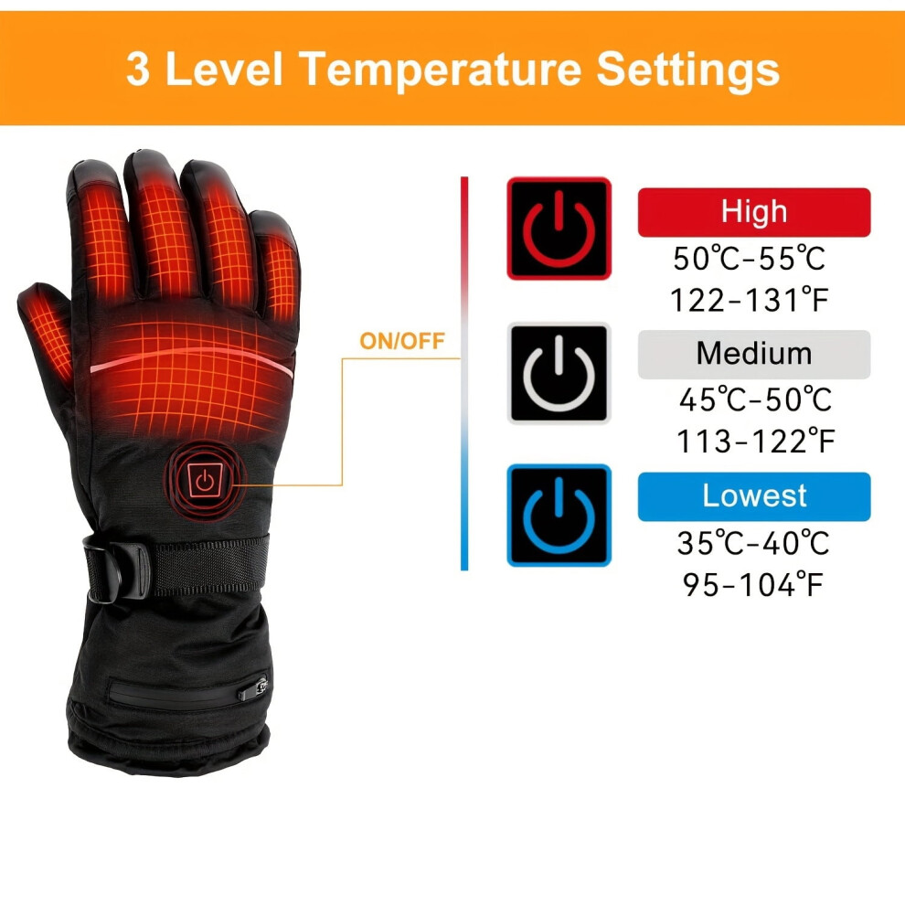 3-Level Heated Gloves For Skating & Outdoors, Touchscreen Compatible, Zipper Closure, Motorcycle Riding Gear 9405492452541