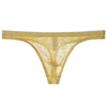 Men's Lace Thongs Underwear Low Waist G-String Thong Mesh Temptation Breathable Panties Yellow 3XL