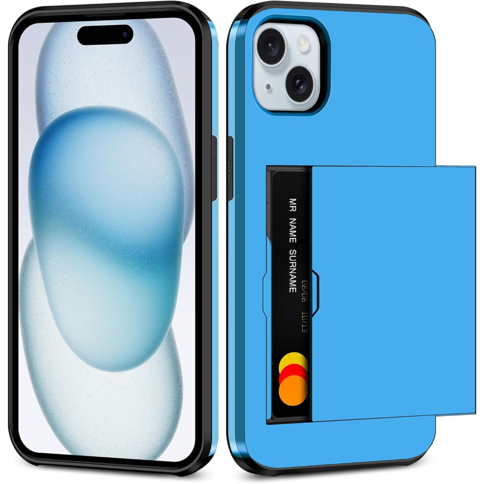 Heavy Duty Dual-Layer Shockproof Iphone 15 Case With Card Holder & Hidden Slot Â Light Compatible With Iphone 15 Blue 9405492450431