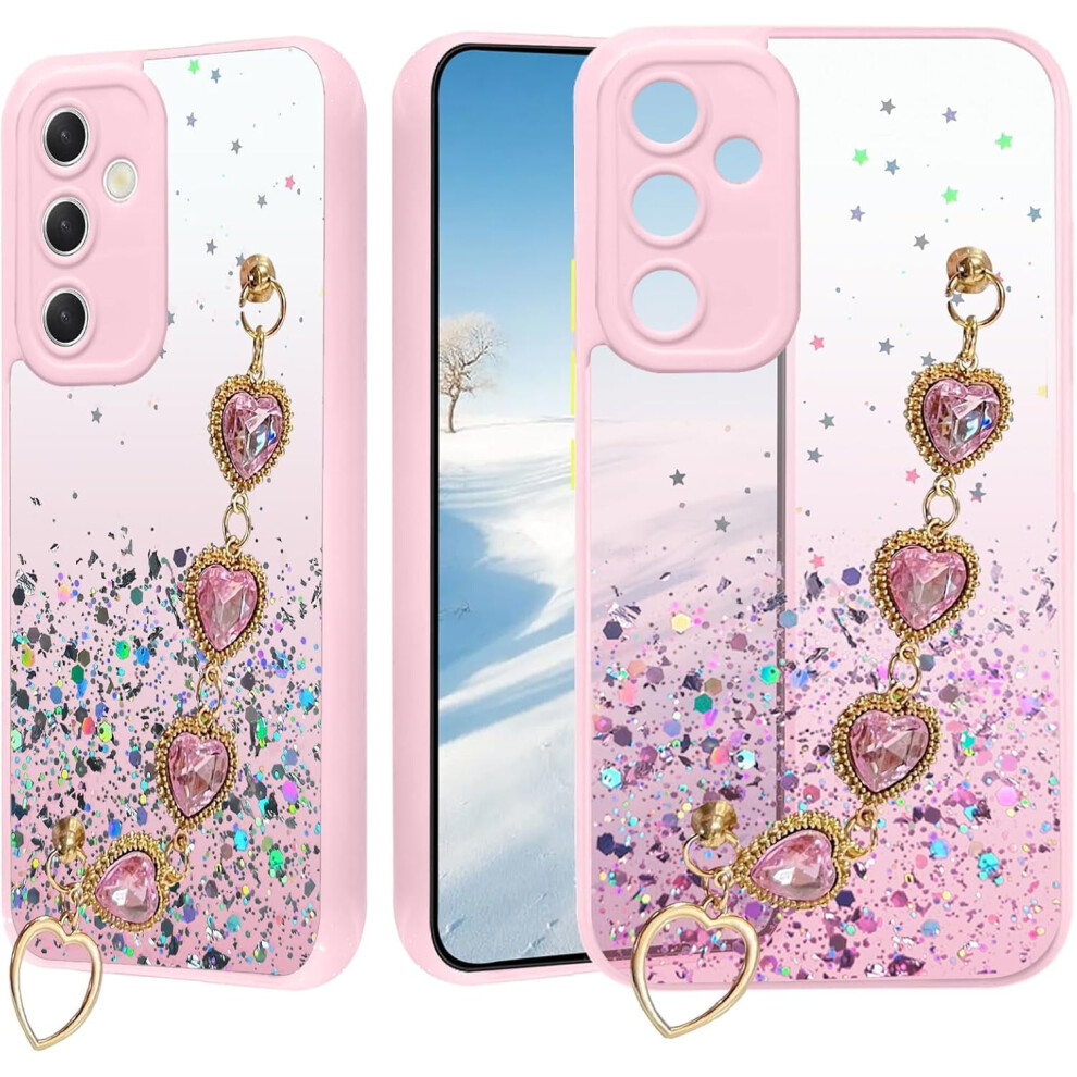Clear Glitter Silicone Phone Case For Samsung A25 5G Â Shockproof, With Chain Strap Bracelet Pink 9426043669461