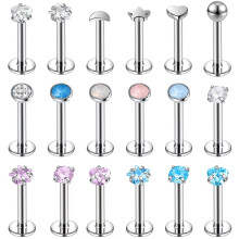 18 db/tétel rozsdamentes acél labret fülbevaló 16 g-os CZ labret ajakpiercing Helix piercing - alapértelmezett