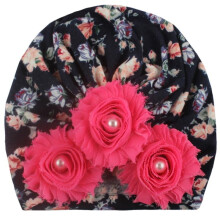 Autumn soft and cute newborn baby hospital hat flower pearl design girl hat baby hat turban elastic hat