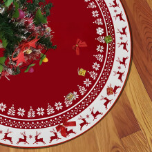 Upgraded Christmas Printed Tree Skirt Snowflake Reindeer Digital Christmas Tree Surround Polyester Ornament Decoration F