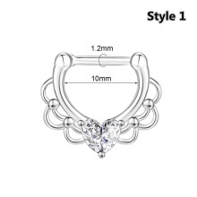 1 Piece Copper Nose Ring CZ Heart Star Bee Hoop Earring Septum Piercing Jewelry-Silver-Style 1