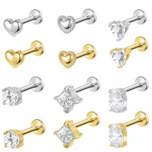 16G rozsdamentes acél labret fülbevaló szív alakú CZ labret ajakpiercing fülbevaló helix piercing - arany - 1. stílus