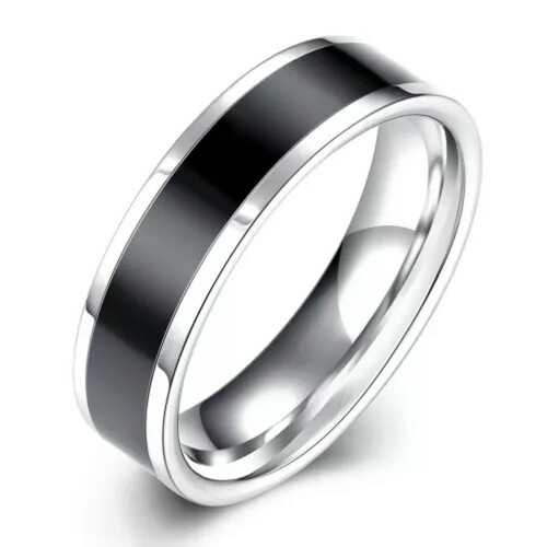 Vielsesring i rustfrit stål, sort, herre, unisex, B429-7