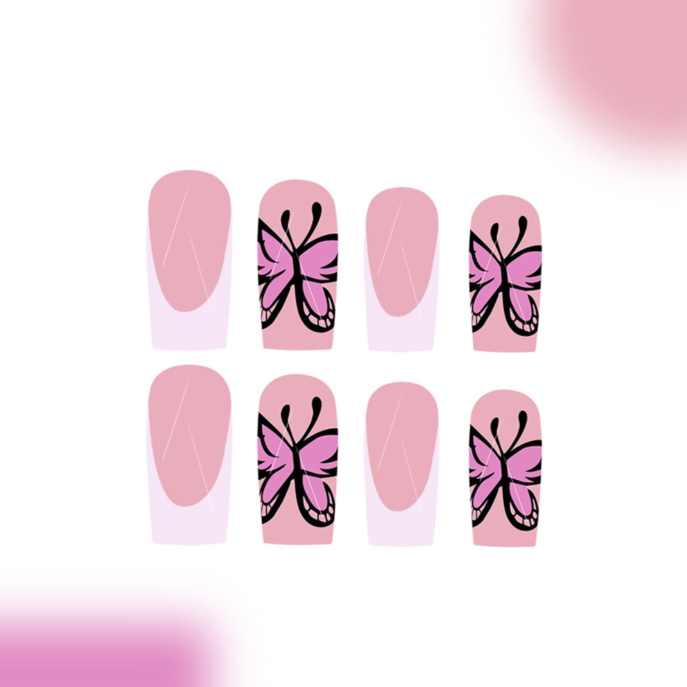 Hue-Grain 24Pcs French Pink False Nails, White Tip, Easy Diy