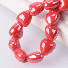 10 cuentas sueltas de cerámica y porcelana en forma de corazón de 10 mm/12 mm para la fabricación de joyas - 12 mm - Rojo