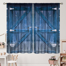 Rideaux rustiques style grange, motif planches de bois bleu-gris, passe-tringle, 2 panneaux (42 x 84 po), compatibles avec les tringles standard