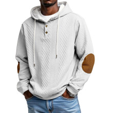 Herr Casual Jacquard Sport Tjock Huvtröja med Hoodie - Vit - Storlek S