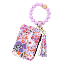 Boho Purple Beaded Wristlet Wallet with Tassel, Silicone Card & Cash Holder, Coin Purse, Key Ring Bracelet – Compatible with All Keys