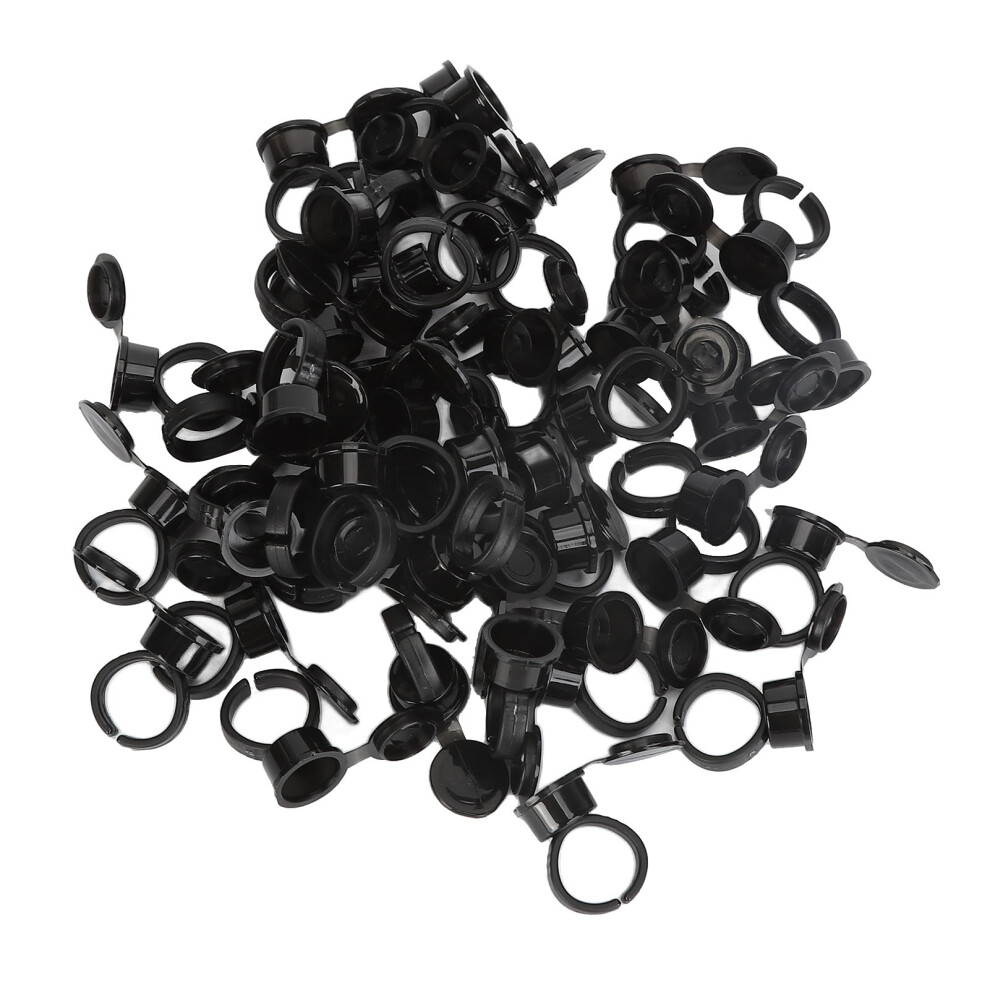 Black 100Pcs Disposable Tattoo Ink Ring Cups With Dustproof Lid, 13Mm Diameter