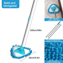 Balai mural avec manche de 1,5 m, nettoyeur de plinthes triangulaire en microfibre rotatif à 180 et raclette à vitres – Compatible avec les