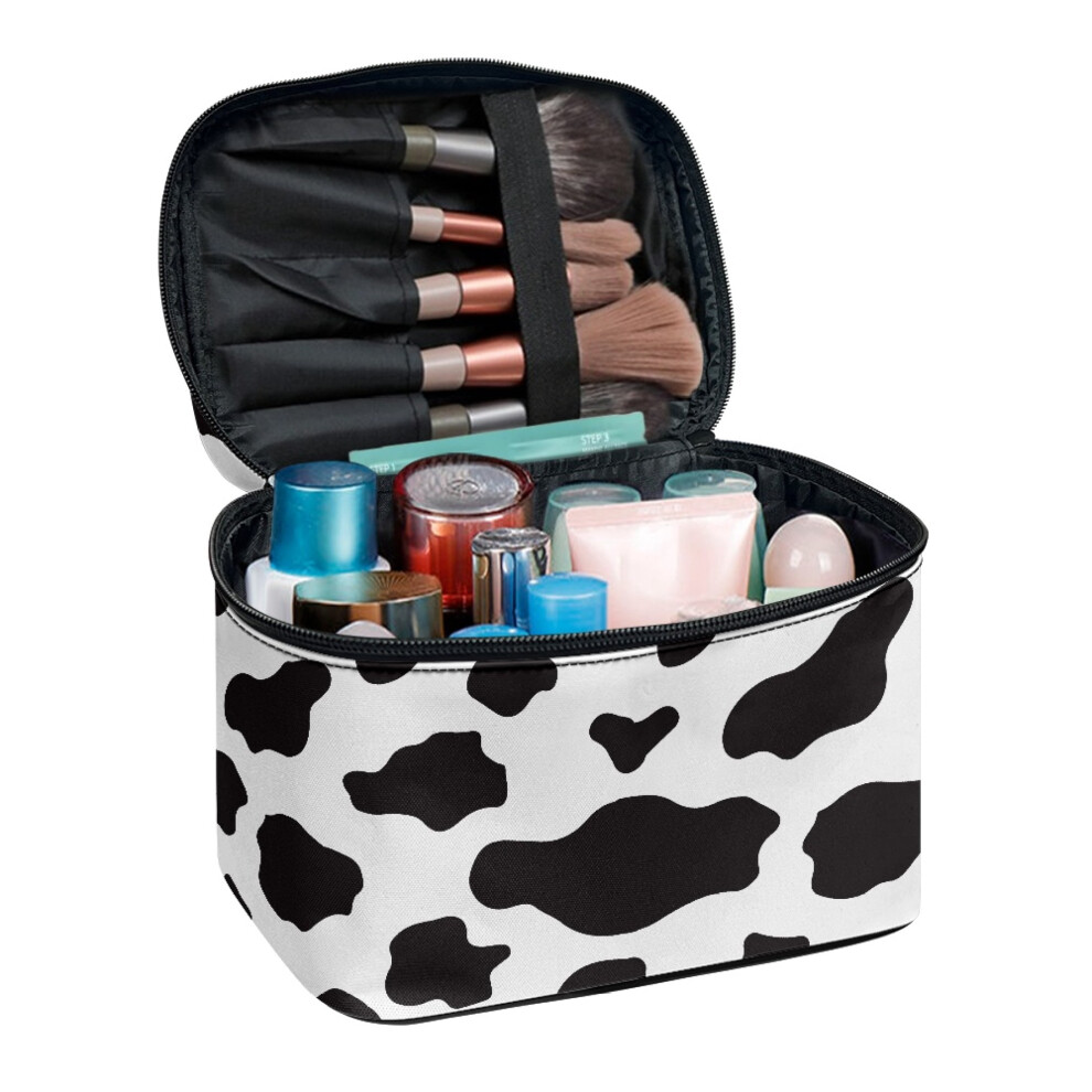 Cow Print Fold-Flat Makeup Bag with Brush Slots